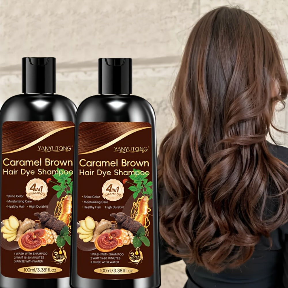 Hair Color Shampoo, YANYUTONG 4-in-1 Caramel Brown Two-Bottle Set with 3.38oz in Each Bottle — image 7