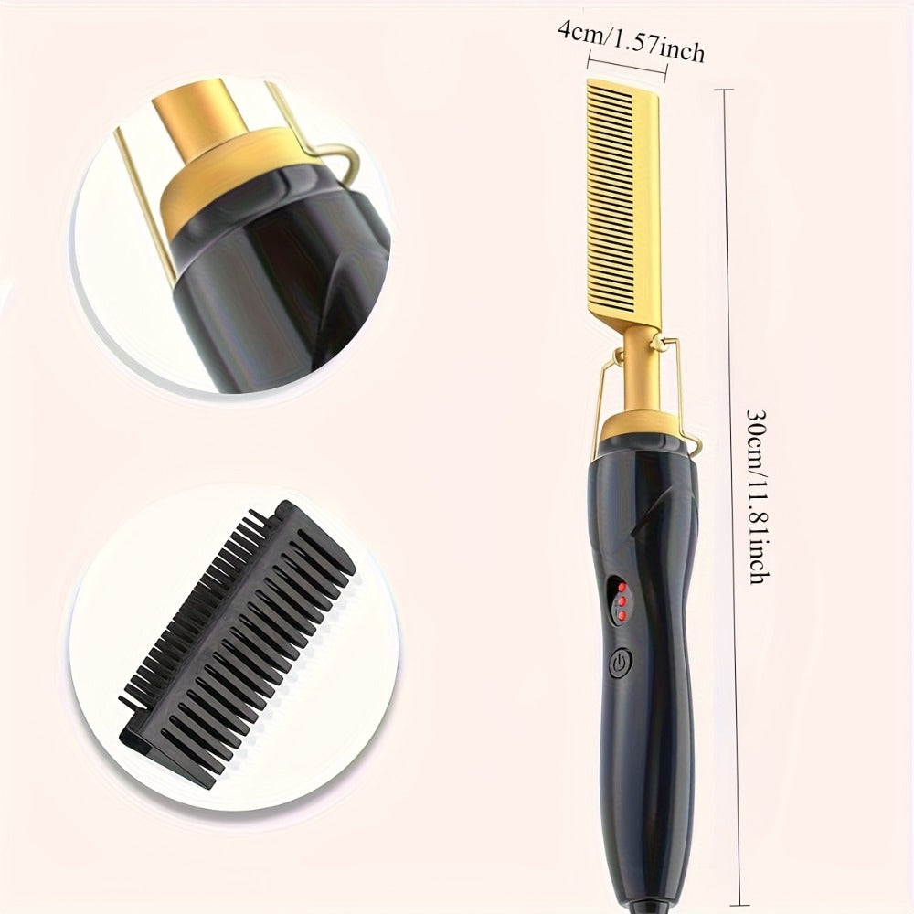 Electric Hot Comb Hair Straightener with Gold Titanium-Alloy Teeth, Detachable Guard and Adjustable Heat Controls — image 6
