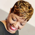 Synthetic Wig 6-Inch Blonde-Brown Mixed Pixie Cut with Bangs and Adjustable Rose Net Cap for Daily Styling — image 6
