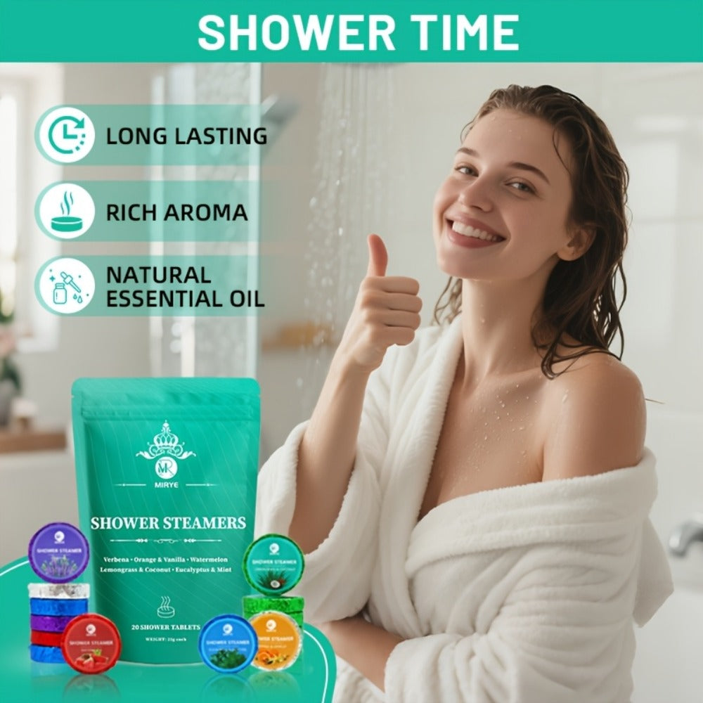 Twenty Assorted Shower Steamer Tablets with Six Fragrance Labels in a Teal Resealable Gift Bag — image 5