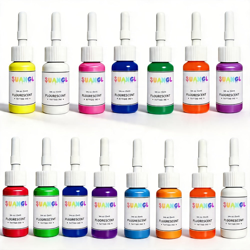 Tattoo Ink UV Fluorescent Set with 5ml Bottles in 5-, 8-, 11- or 15-Color Bottle Options with Item-Specific Color, Capacity a