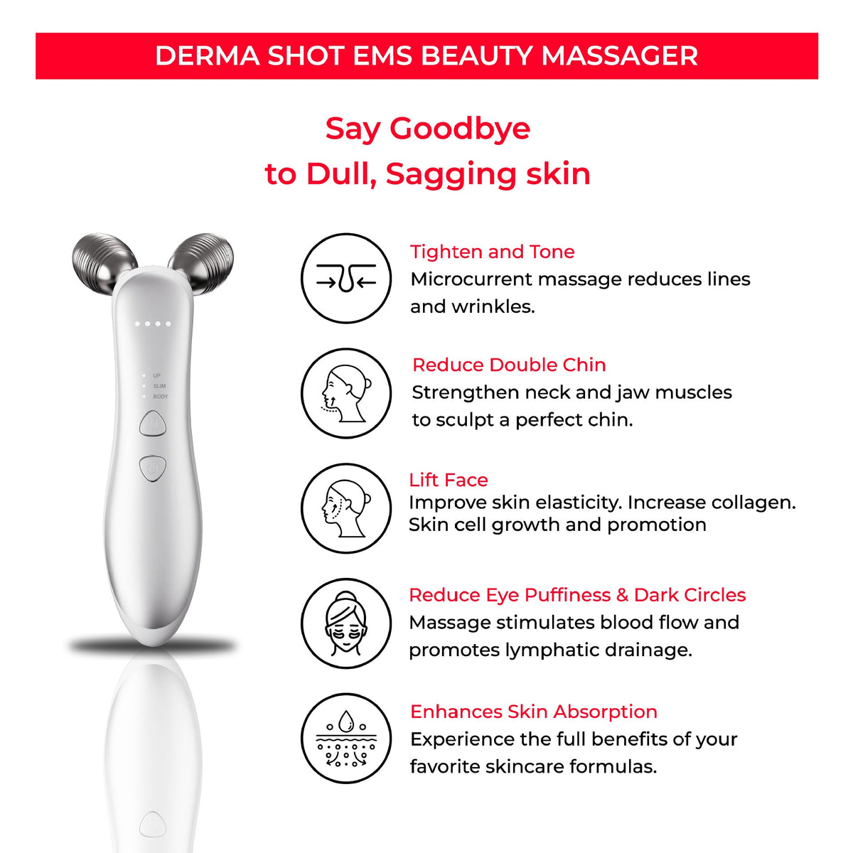 Micro-current Roller Face Slimming Massager 2-wheel Shaping Skin Tightening Beauty V Face