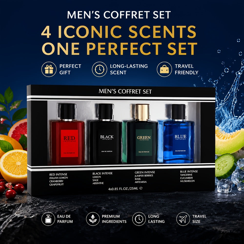 EDT Cologne Gift Set for Men 4 Piece Variety 4 Different Scents Long Lasting Fragrance Mini Bottles 0.85oz Each Travel Friend