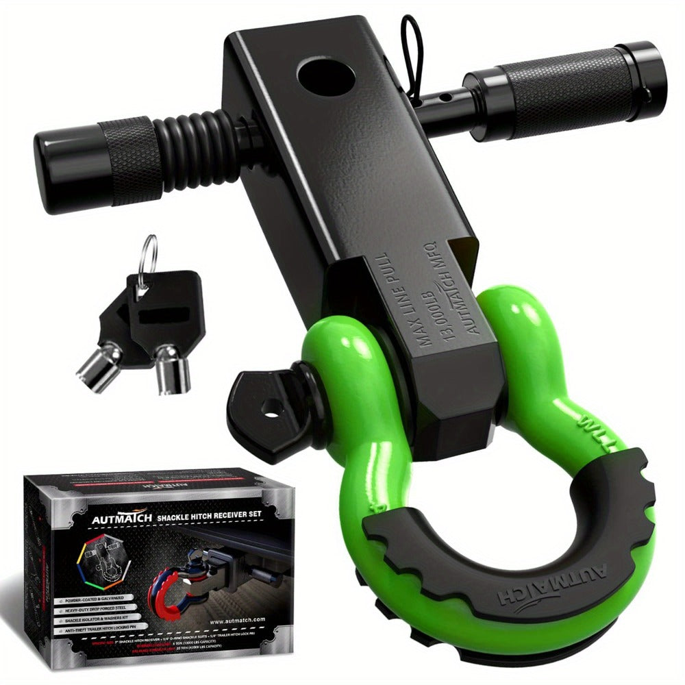 Shackle Hitch Receiver Kit 2 Inch – 45, 000 lbs Break Strength, Drop-Forged Steel, Lock Pin & D-Ring, Fits Truck RV ATV Boat,