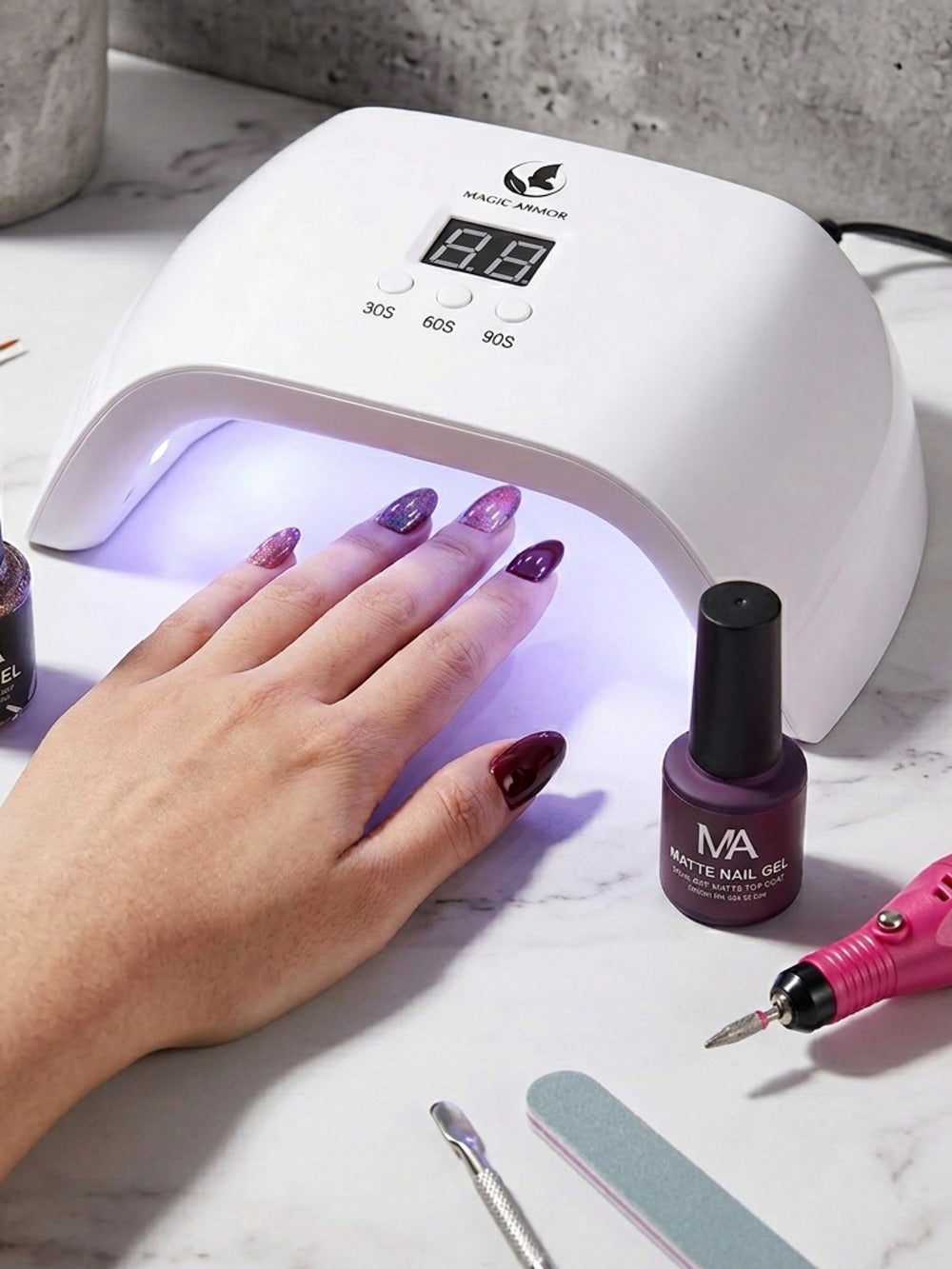 35-Color Gel Nail Polish Kit with UV LED Lamp, Electric Nail Grinder, Four Top Coats and Decoration Tools — image 6
