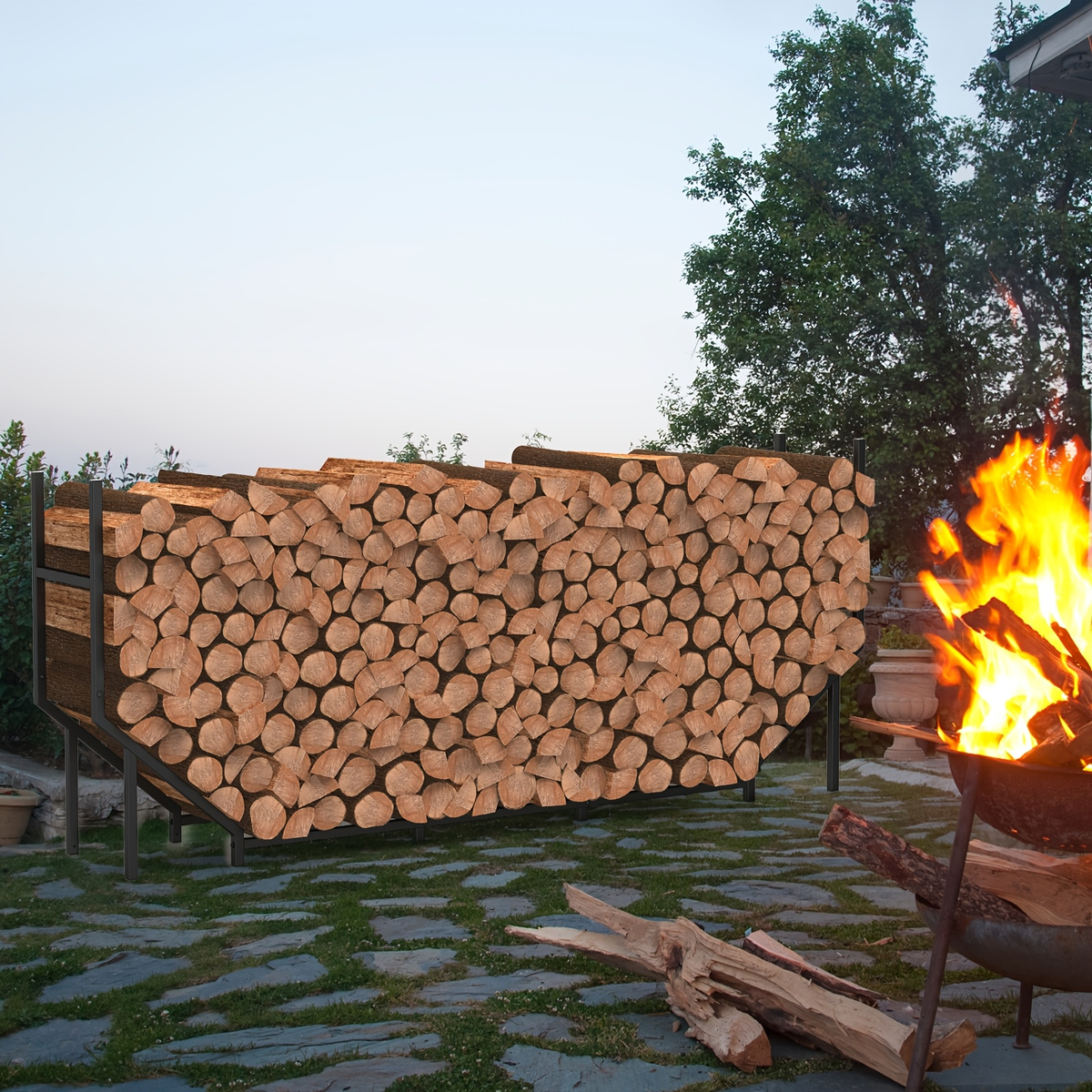 Firewood Rack | Heavy Duty Steel Indoor Outdoor Fireplace Patio Deck — image 18