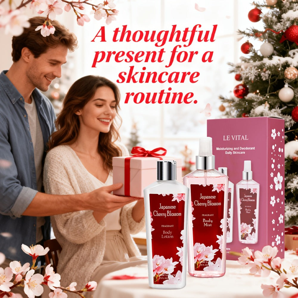 Cherry Blossom Gift Set for Women Body Lotion and Body Mist Japanese Sakura Fragrance Moisturizing Softening Skin Care Set — 