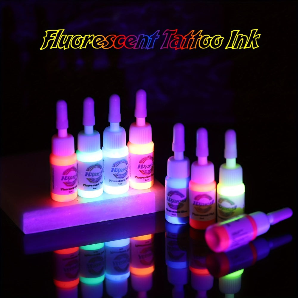 Tattoo Ink 8-Color UV Fluorescent Set with 5ml Bottles and Full Neon Color Range with Item-Specific Color, Capacity and Bottl