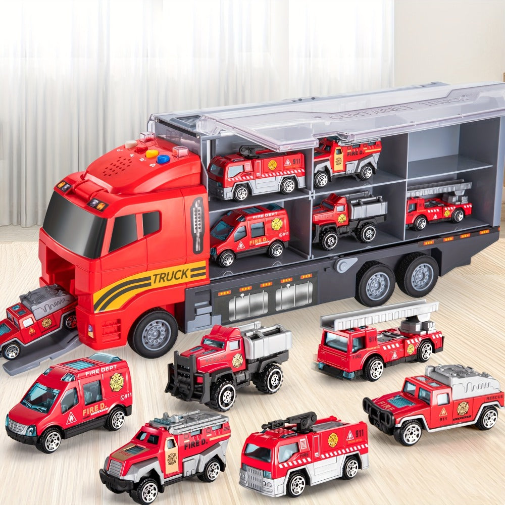 Fire Truck Toy Set for Kids Ages 3-6, Die-Cast Metal Carrier Truck with Play Mat, Emergency Vehicle Collection — image 2
