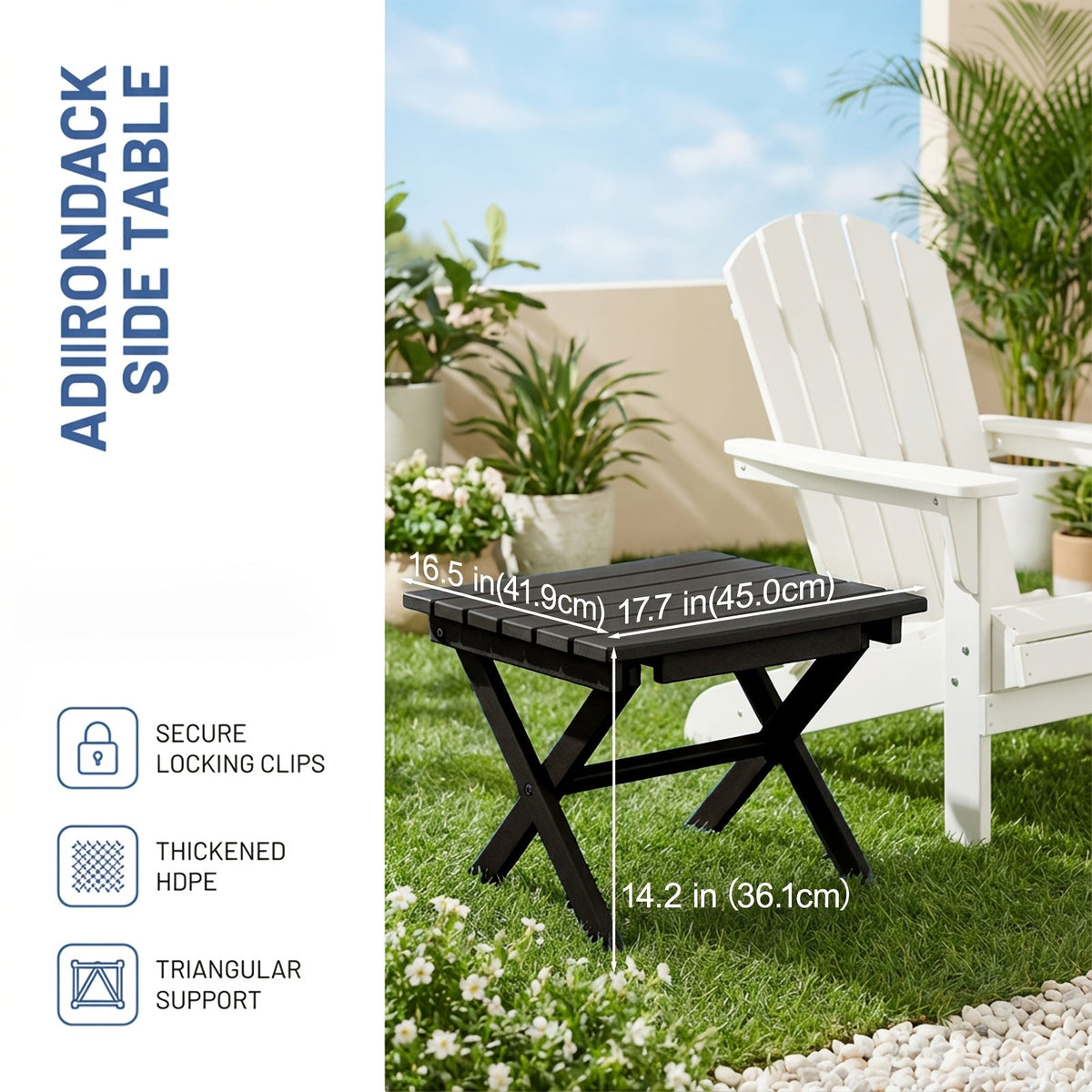 Outdoor Side Table HDPE Collapsible Weather-Resistant Portable End Table for Adirondack Chair, Camping, RV, Poolside & Garden