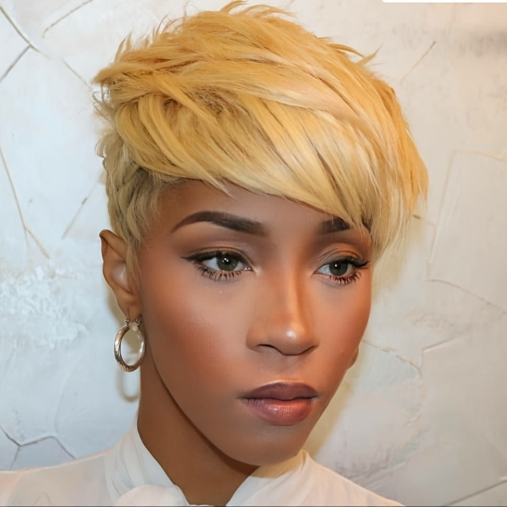 Synthetic Wig 4-Inch Layered Pixie Cut with Bangs in Six Color-Code Options for Cosplay with Model-Specific Color, Length and