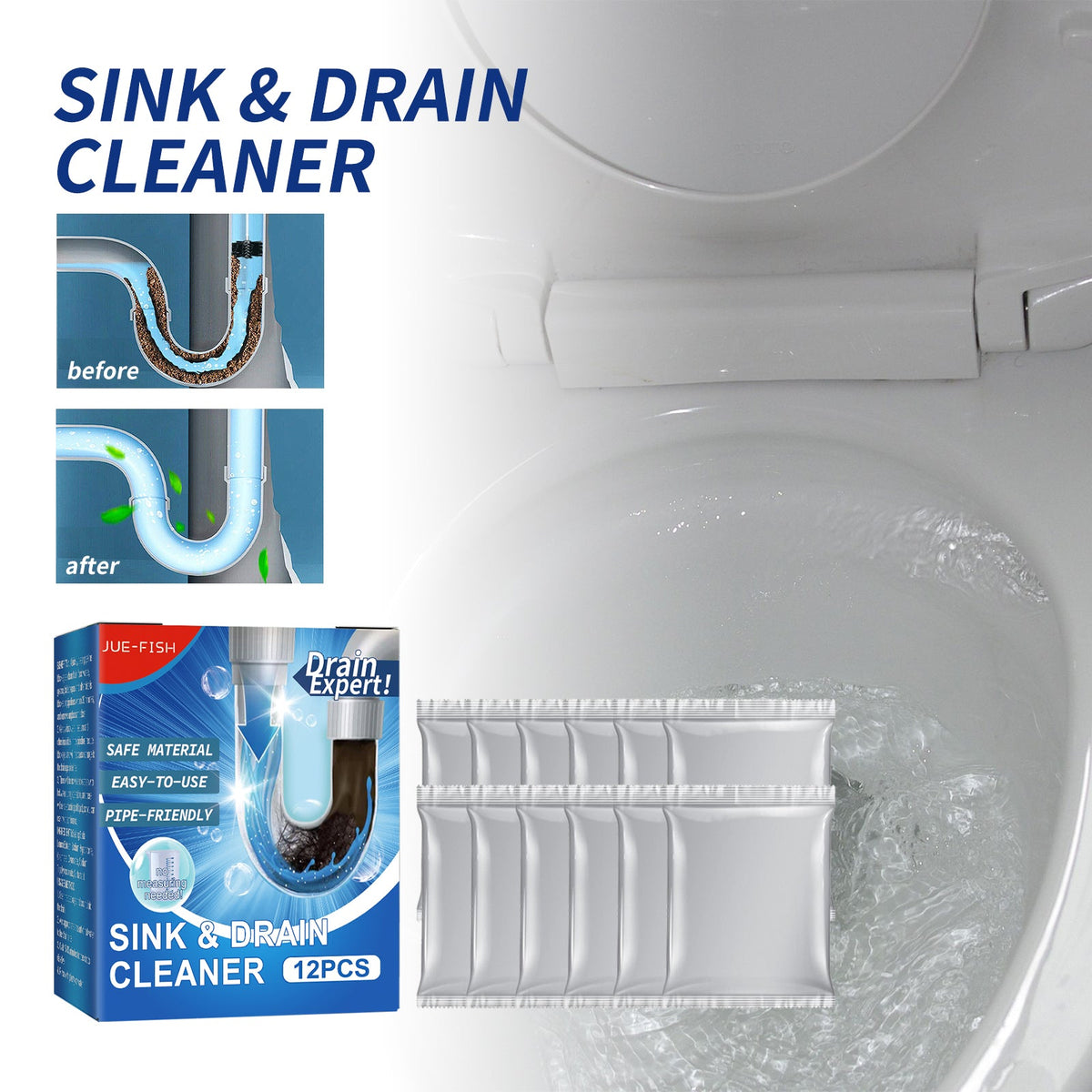 Drain Cleaner, Toilet Kitchen Drain Anti-Clogging Deodorant Dredging Cleaner