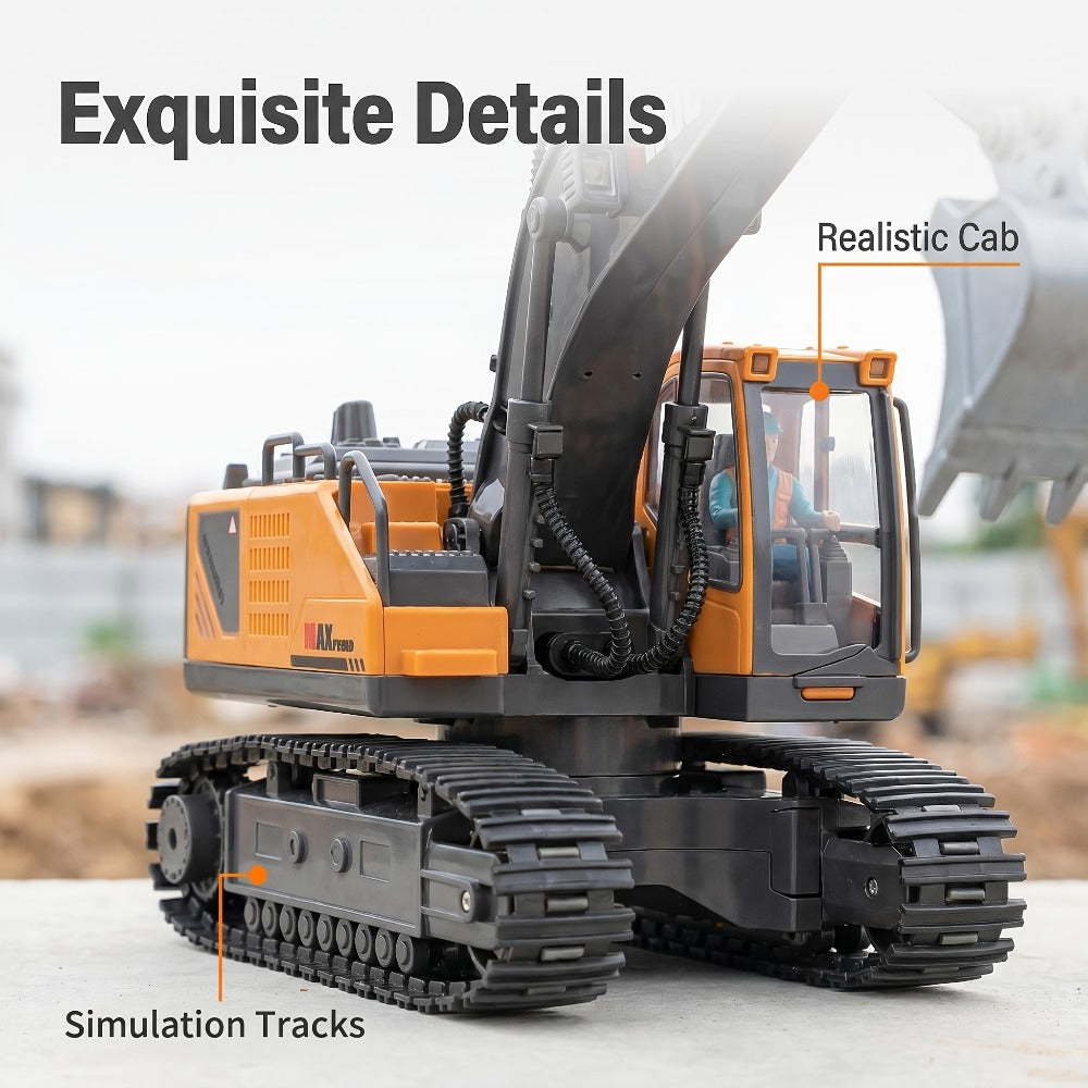 RC Excavator Toy for Kids Track Type 2.4GHz, 1200mAh Rechargeable Remote Control Construction Truck with Metal Shovel & LED L