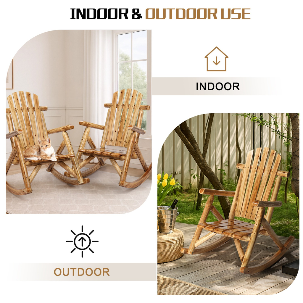 Patio Cedar Rocking Chair 26" Fan-Shaped Backrest Outdoor Rocker for Garden Poolside Patio — image 18