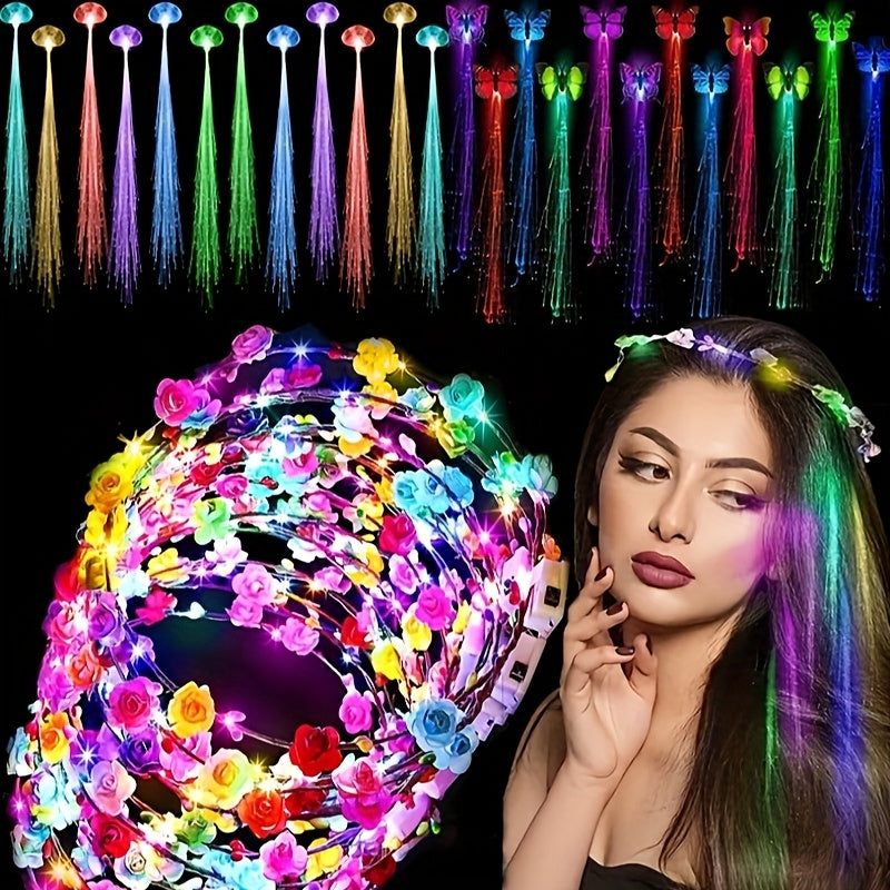 Light Up Flower Crown Headbands 36 Pack Bulk LED Fiber Optic Floral Tiara Glow Party Favors for Women Girls — image 1