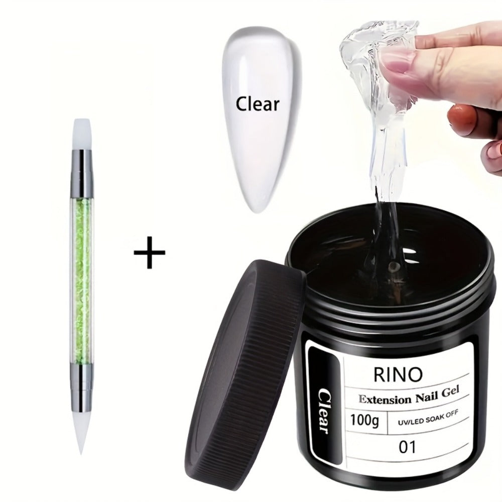 Clear Poly Nail Extension Gel 2-Piece Set, 100g Jars with Application Brush for 3D Sculpting and Rhinestone Nail Art — image 