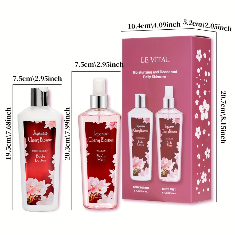 Cherry Blossom Gift Set for Women Body Lotion and Body Mist Japanese Sakura Fragrance Moisturizing Softening Skin Care Set — 