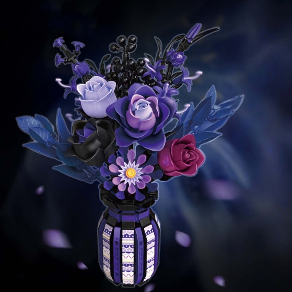 1218-Piece Gothic Flower Bouquet Building Block Model with Mixed-Color Blooms and Brick-Built Vase — image 2