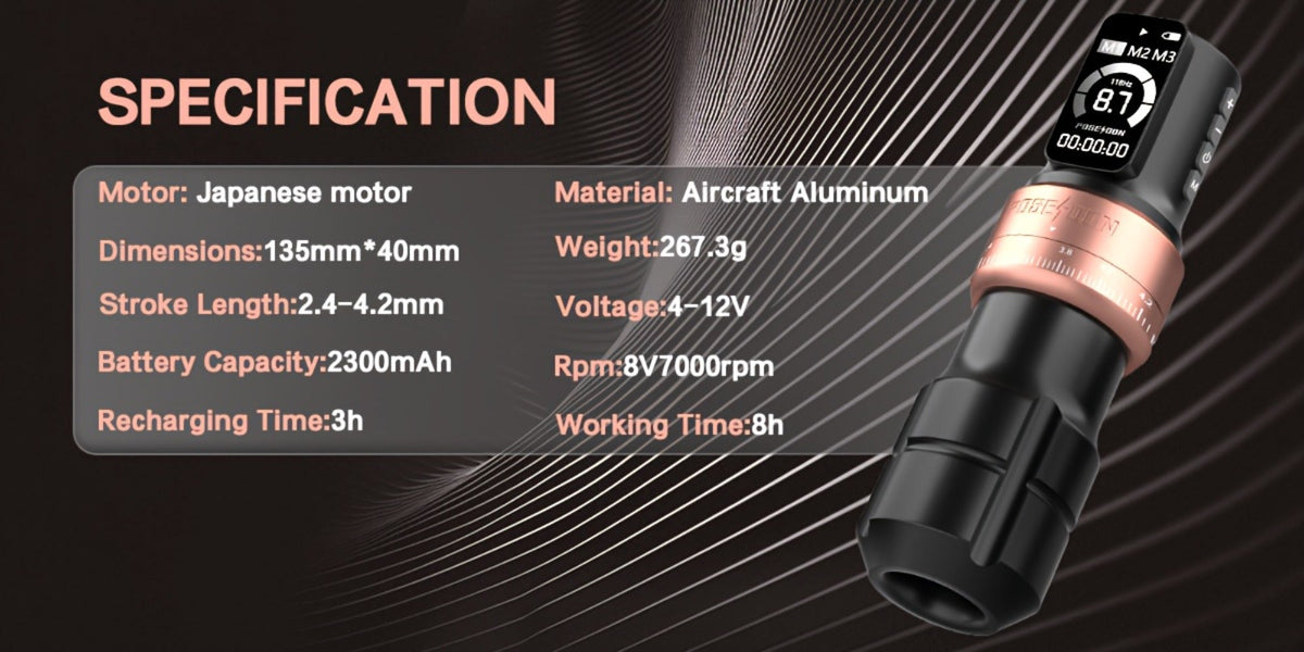 POSEIDON ZH03 Tattoo Kit with 2300mAh Adjustable-Stroke Pen, USB-C Charging, 20 Cartridges and 11 Inks — image 13