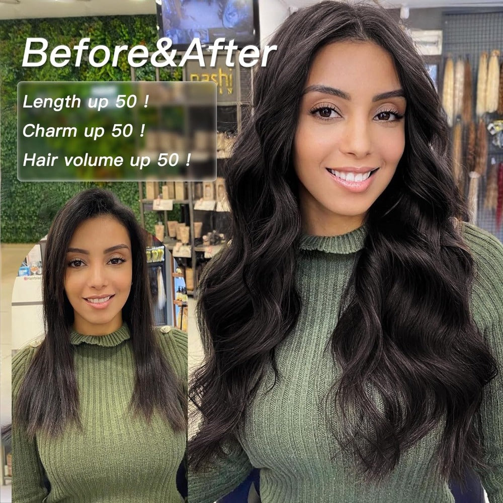 Invisible Wire Hair Extensions 22 Inch for Women – Transparent Fish Line 4 Clips Long Wavy Hairpiece for Thin Fine Hair — ima