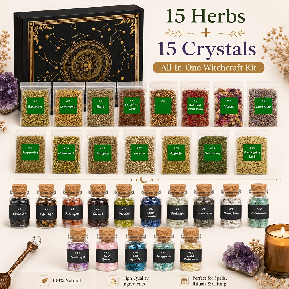 60pcs Witchcraft Supplies Kit for Beginners, Wiccan Supplies & Tools with Crystals, Candles — image 3