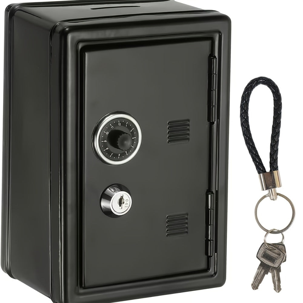 Metal Coin Bank Safe with Key and Combination Lock – Secure Steel Money Box with Removable Drawer, Coin Slot & Cash Storage f