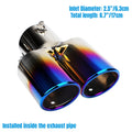 Dual Exhaust Tip 2.5" Inlet Stainless Steel Double Outlet Car Muffler Tailpipe Tip – Bolt-On Curved Bevel Port, Black & Blue 
