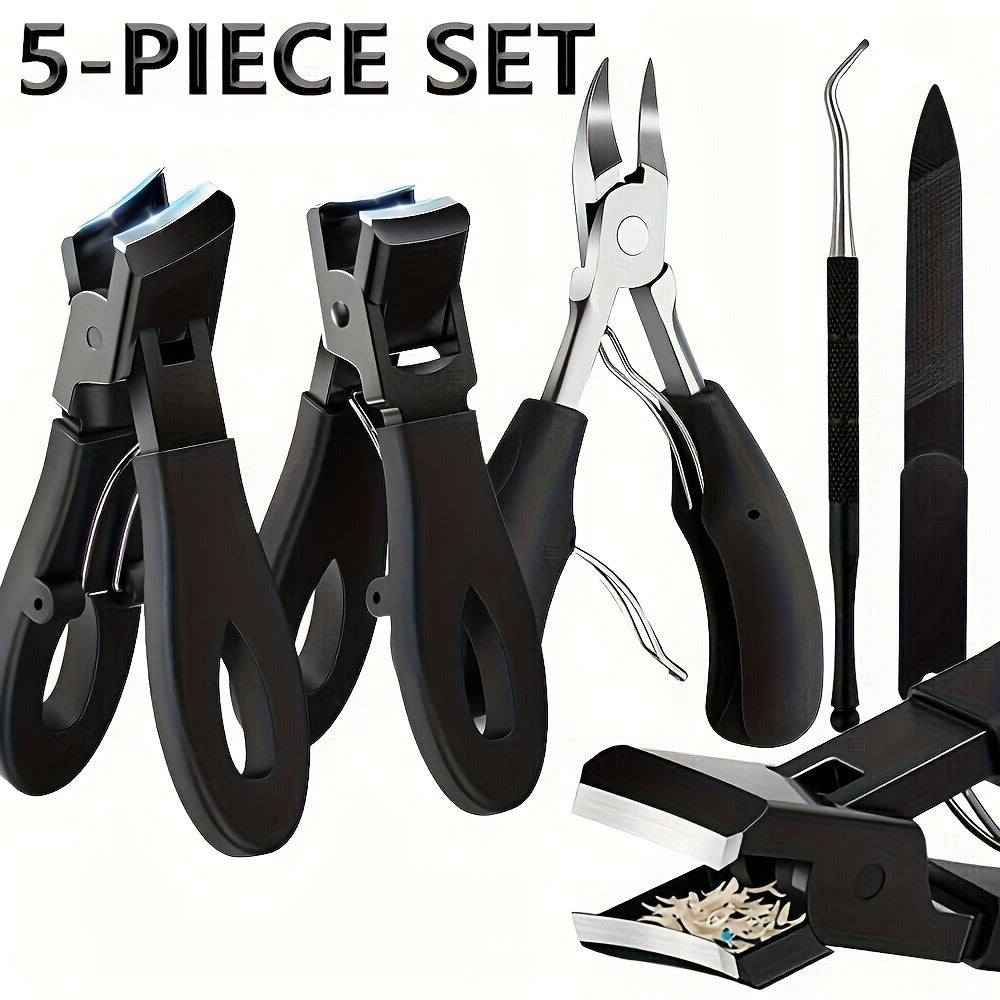 Wide-Jaw Nail Clipper Set, Five-Piece Black-Handle Kit with Straight, Concave and 45-Degree Slanted Tools — image 1