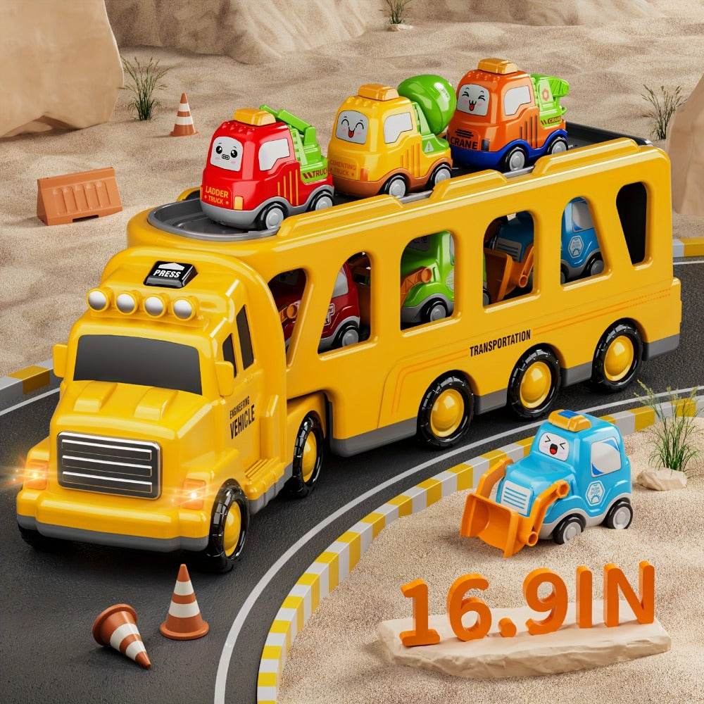 Transport Construction Truck Toy for Boys, 16.9 Inch Large Carrier Truck with 6 Cars, Lights & Sounds — image 5