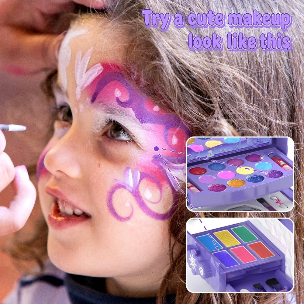Princess Makeup Set for Girls Ages 3-12, 58 PCS Pretend Play Makeup Kit with Brushes & Case, Skin-Friendly Beauty Toy — image