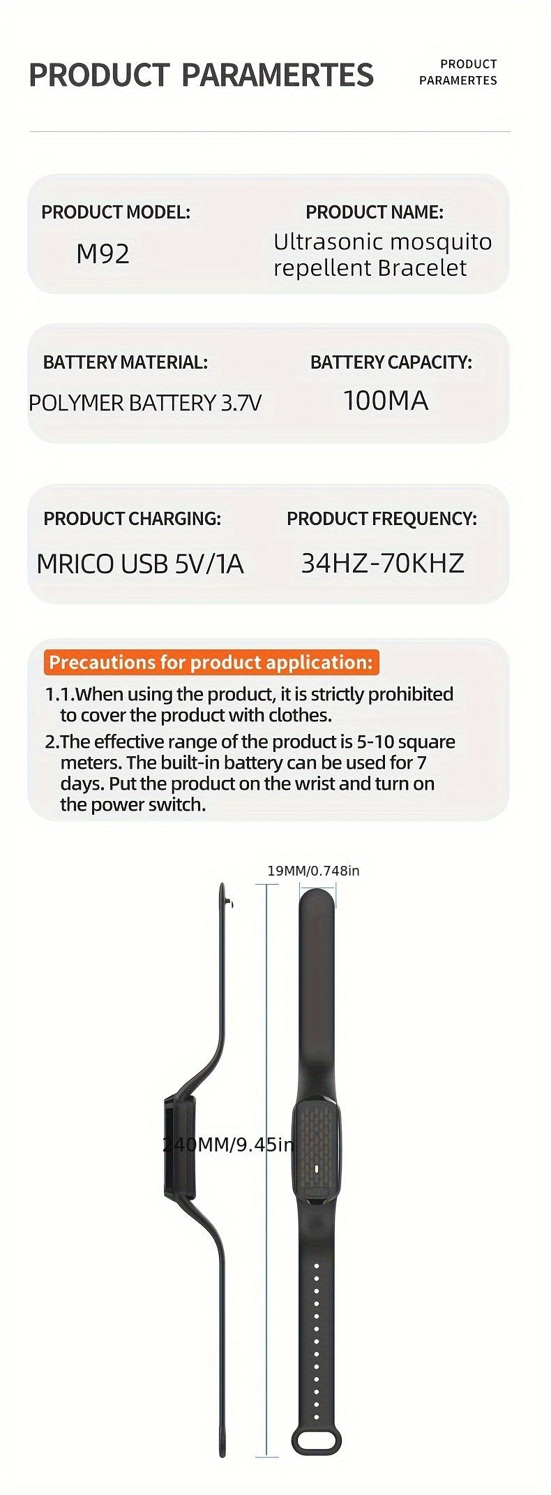 Mosquito Bracelet, Ultrasonic Soundwave Technology, USB Rechargeable, Wristband for Camping Outdoor Hiking Travel — image 21