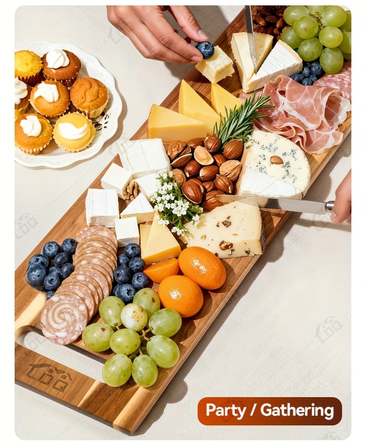 Extra-Long 36 x 11-Inch Wood-Color Charcuterie Board with Recessed Handles and Two Display Stands — image 24