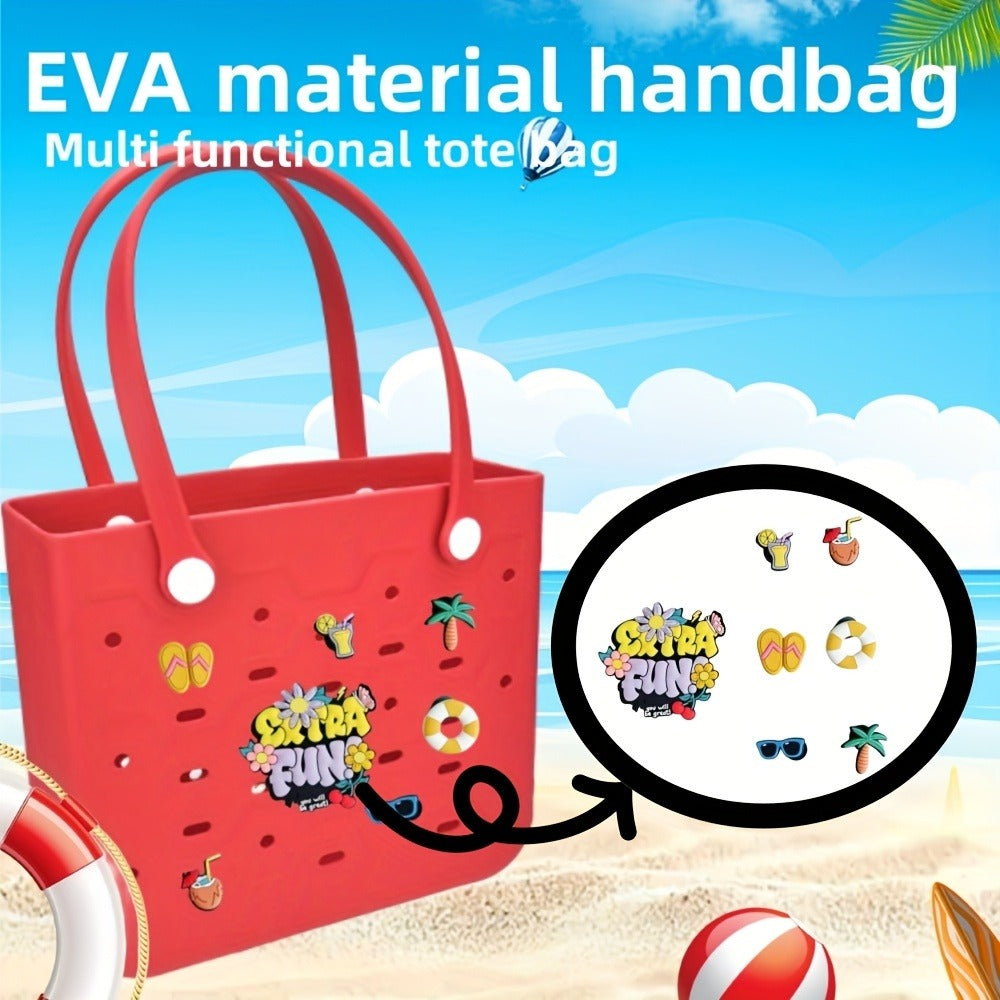 EVA Beach Bag for Women with Drainage Holes Waterproof Tote Bag Summer Outdoor Camping Shopping Travel Bag with Cute Decorati