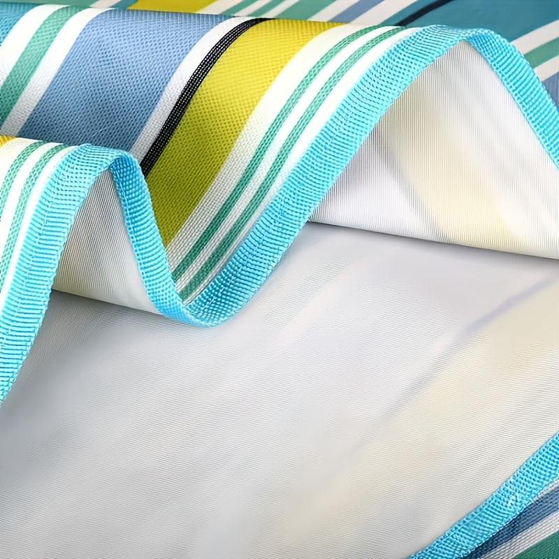 80 x 60-Inch Picnic Blanket in Blue and Green Striped 600D Oxford Fabric with Folding Carry Handle — image 5