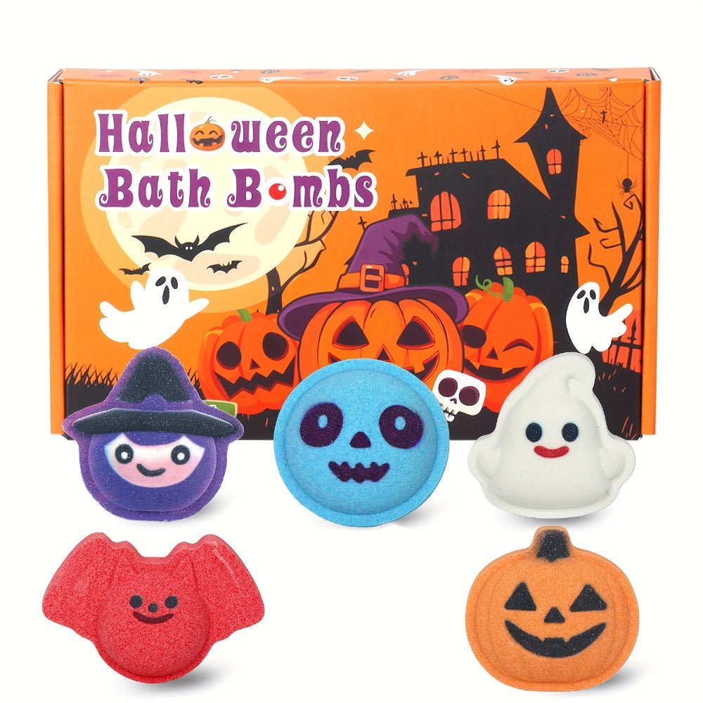 Bath Bombs, 5-Piece Halloween Gift Set with Pumpkin, Bat, Skull, Hat and Cat Shapes in Individual Wrappers — image 3