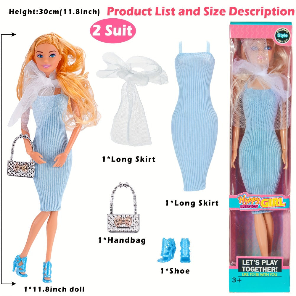 Six-Piece 11.5-Inch Fashion Doll Set with Mixed Outfits, Handbags, Hats, Necklaces and Suitcase Accessories — image 10