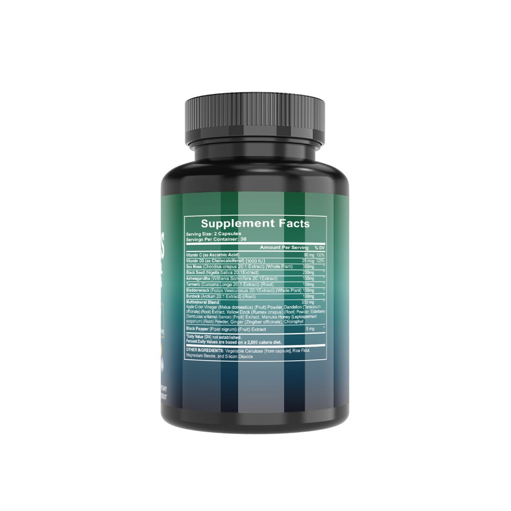 Sea Moss Capsules 3-Pack 180ct with Black Seed Oil Ashwagandha Turmeric Vitamin C D3 for Bath Time, Home Spa and Personal Car