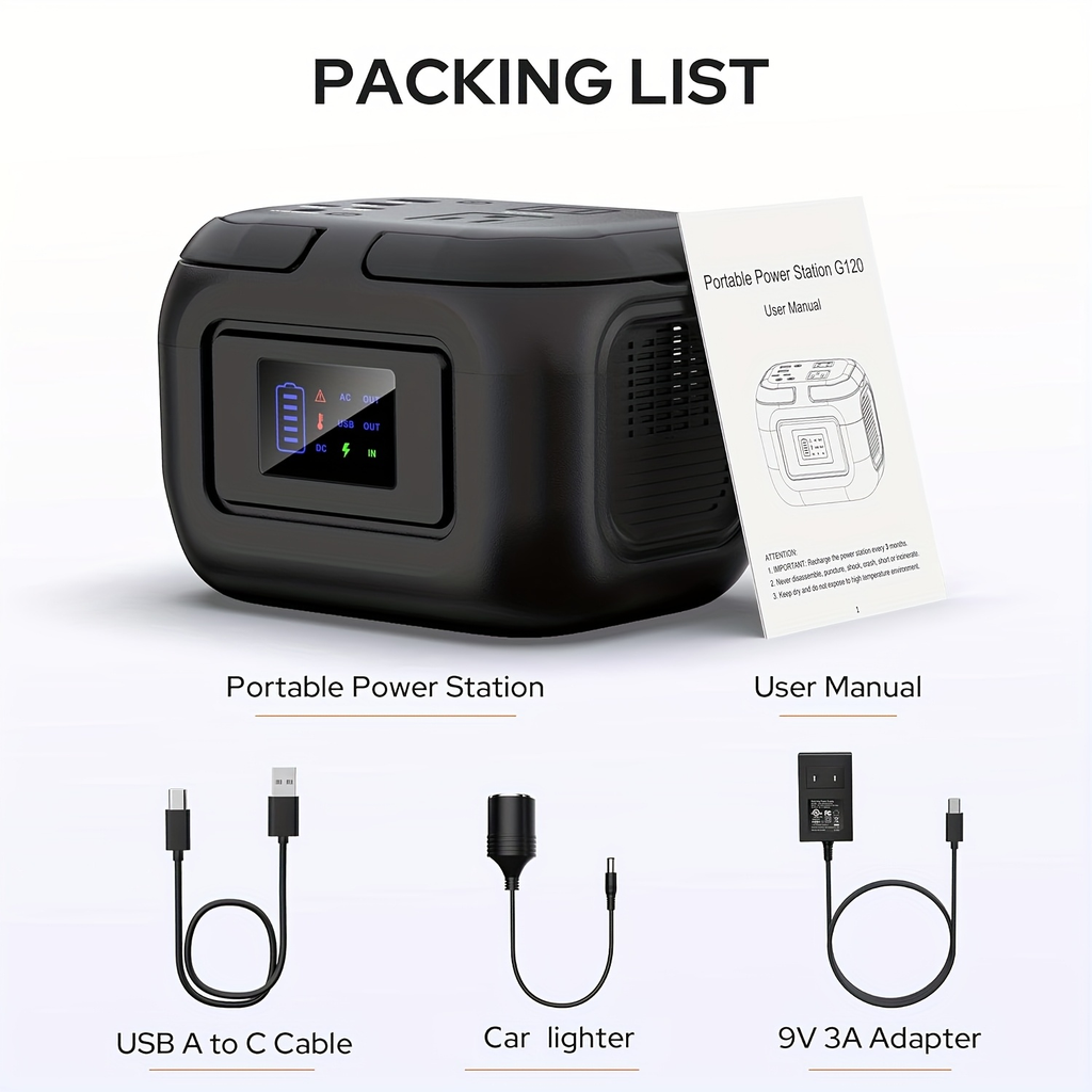 Portable Power Station 120W 97.68Wh Solar Generator with AC Outlet USB-A USB-C DC Output Battery Bank for Camping RV Home Eme