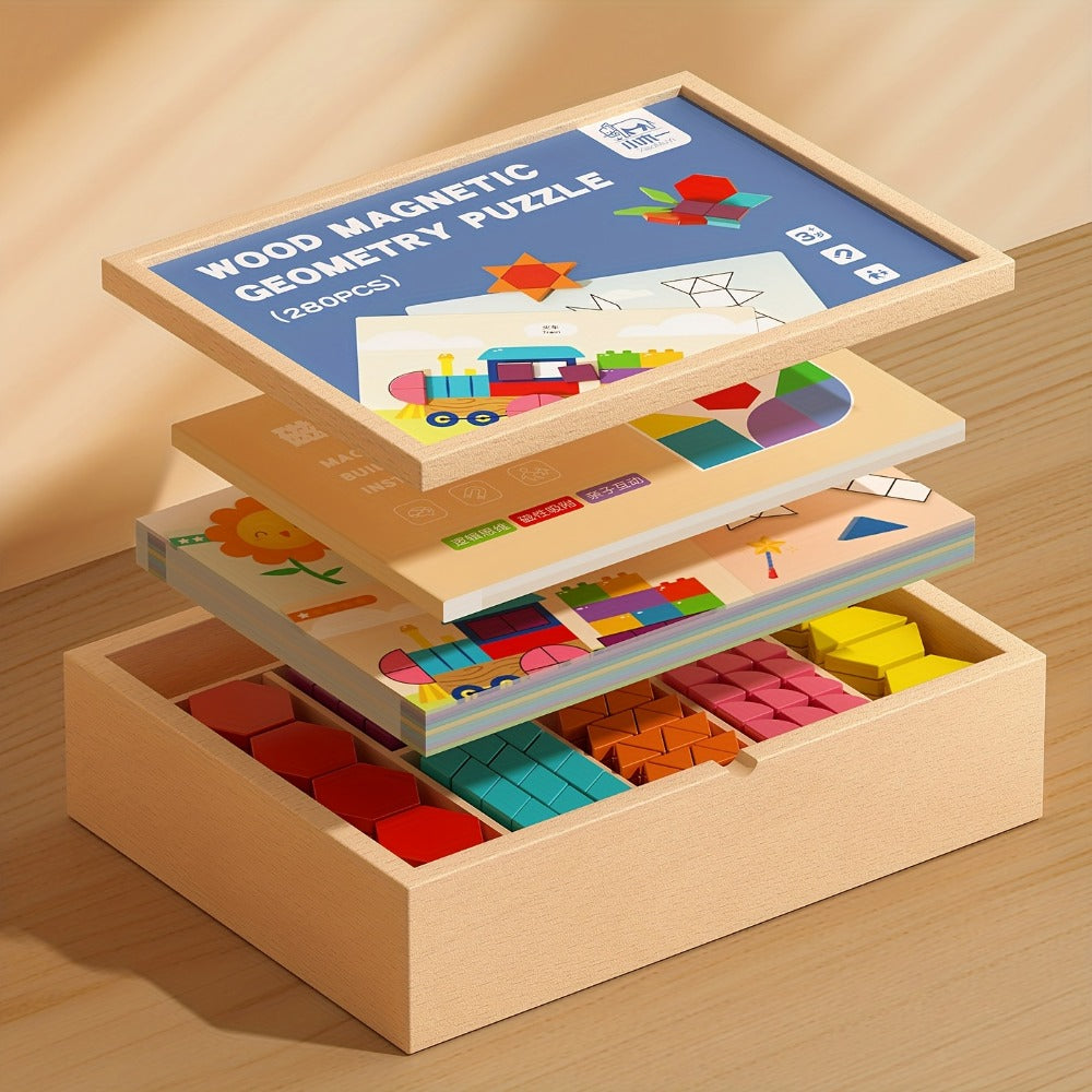 Magnetic Wooden Puzzle Board for Kids, 128/180/220/280 PCS Geometric Shape Recognition & Logical Thinking Toy — image 6
