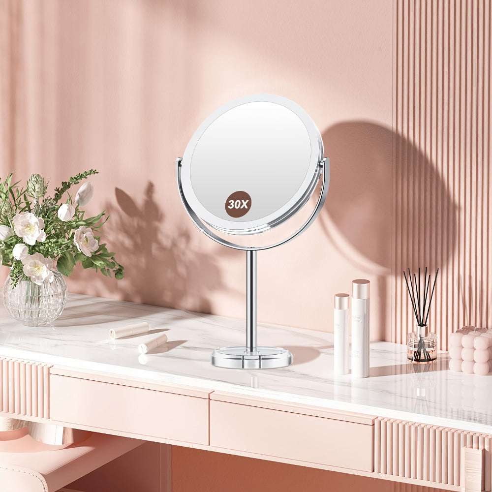 Makeup Mirror Dual-Sided 1X and 30X Round Chrome-Finish Stand with 360° Rotation and Detachable Frame — image 2
