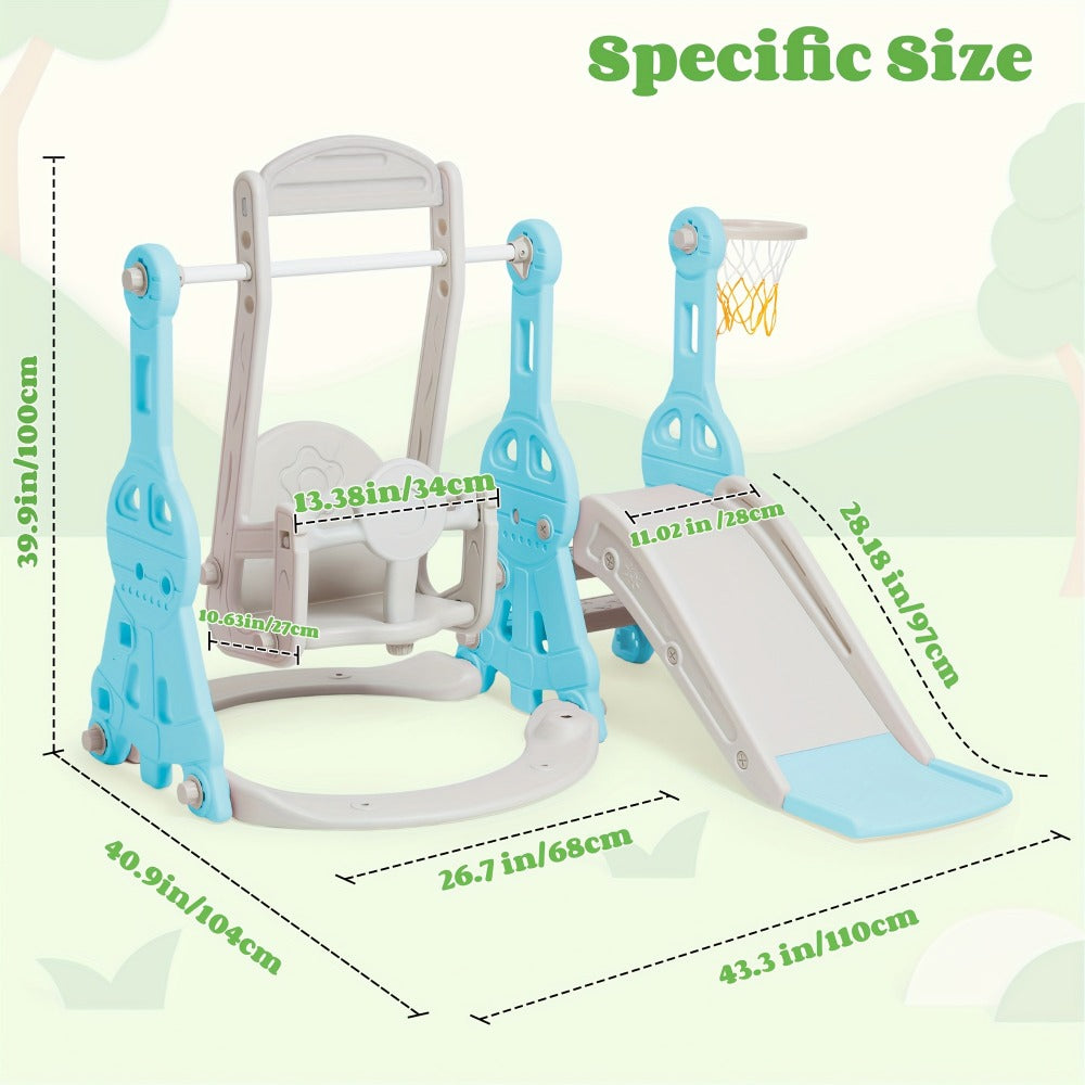 4-in-1 Toddler Slide and Swing Set with Climber Basketball Hoop Outdoor Indoor Backyard Playground Playset for Kids Ages 1-6 