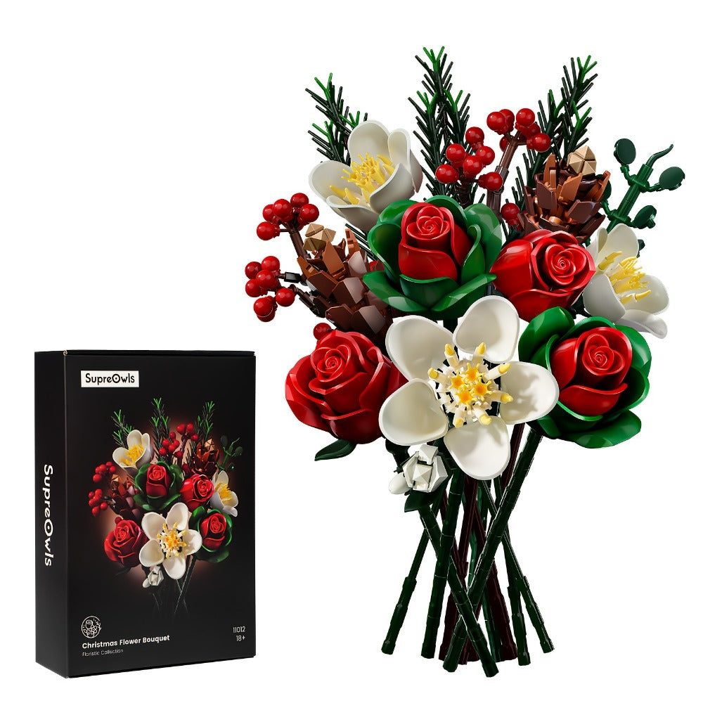DIY Flower Bouquet Building Kit for Girls & Women – Rose & Lily Brick Set, Healing Series Desk Decoration, Buildable Artifici