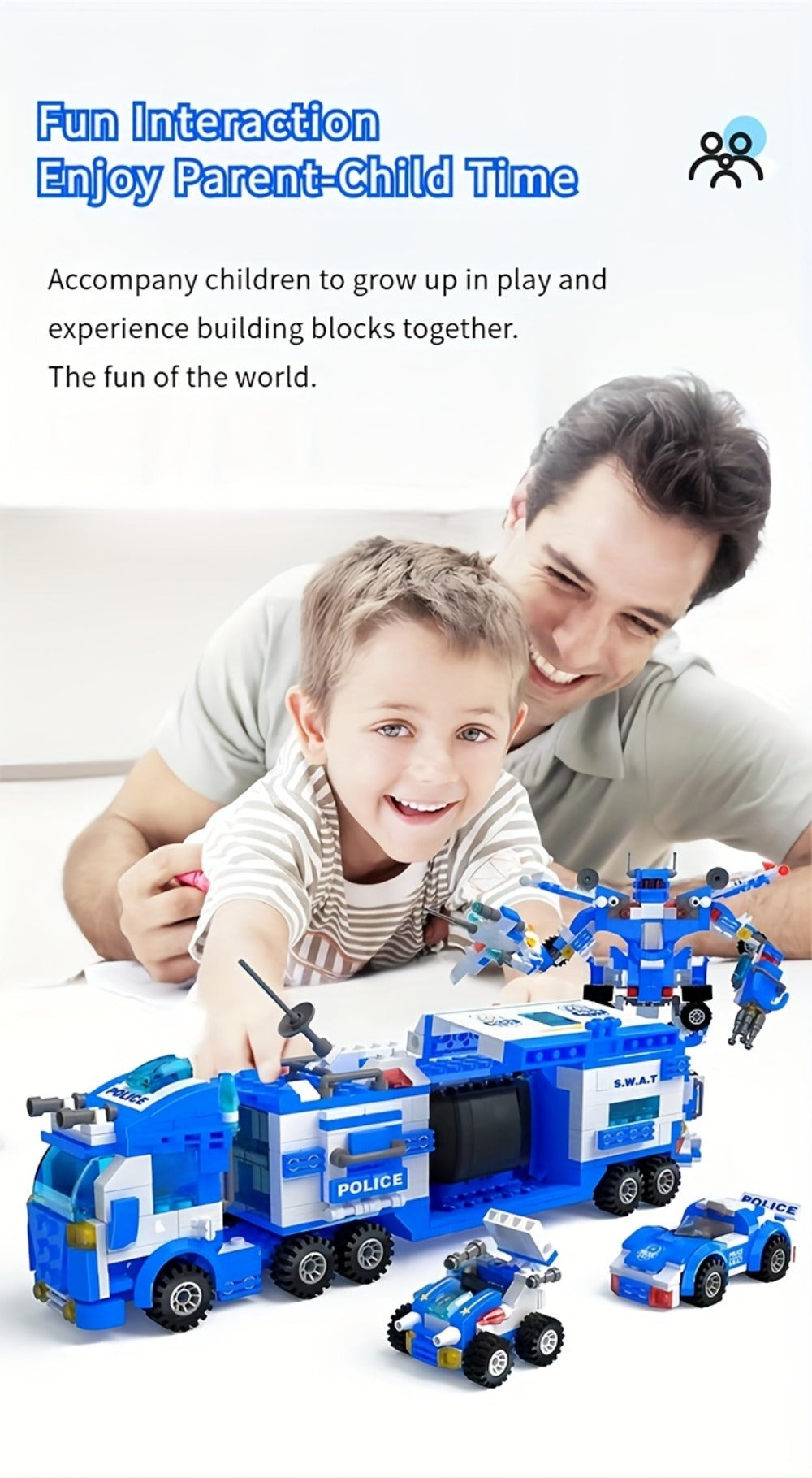 City Police Building Blocks Set 700 Pieces, Patrol Car Truck with Action Figures, Brick Toy for Boys Role Play STEM — image 2