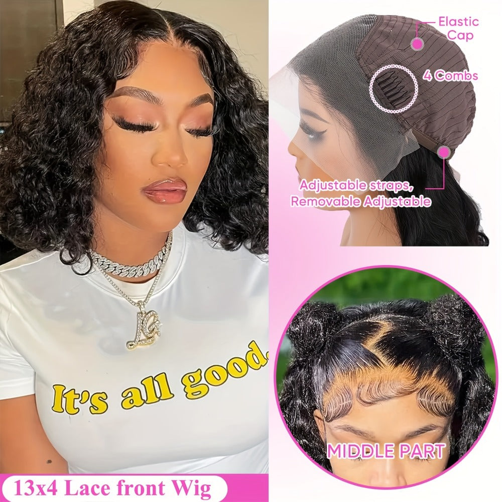 Glueless Bob Wig Human Hair 13x4 Pre Cut Lace 200% Density Wear and Go Deep Wave Body Wave Pre, for Home, Travel and Salon Ha
