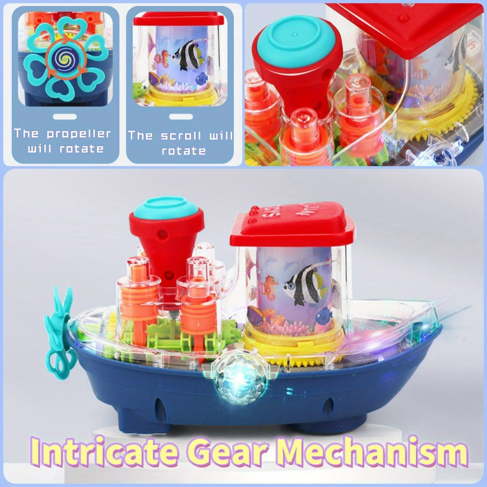 Interactive Sensory Boat Toy for Toddlers 2+, Underwater Ocean Theme with Fish & Coral, Rotating Scroll Screen & Music — imag