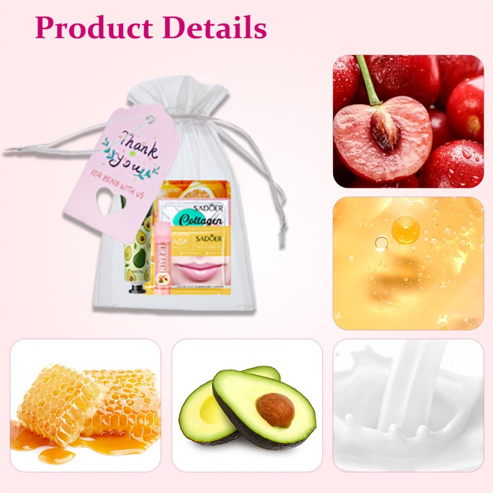 30-Piece Fruit-Themed Skincare Gift Set with Colorful Tubes, Mask Packets, Small Containers and Pink Zip Pouch — image 4