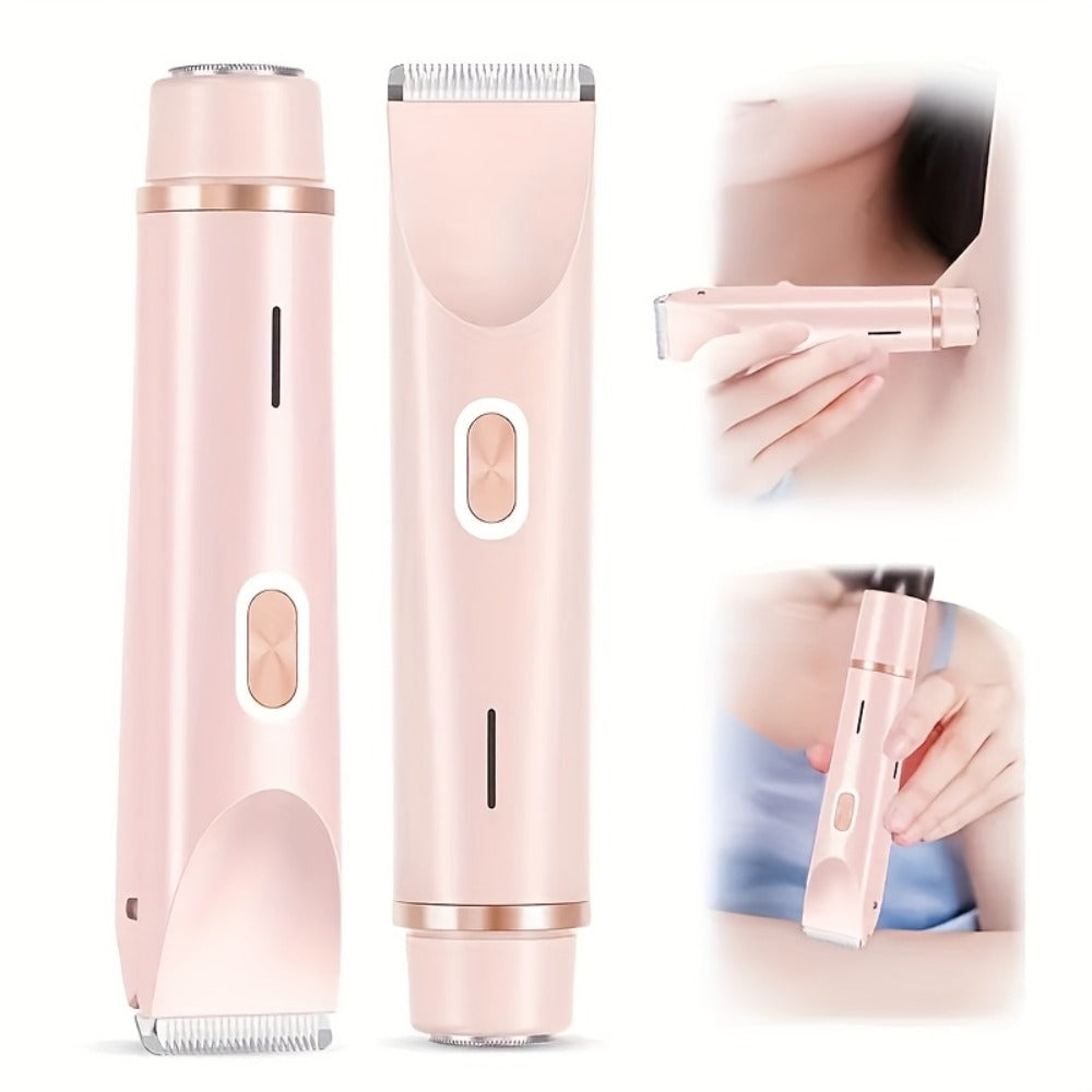 Bikini Trimmer Electric 2-in-1 Rechargeable Dual-Head Face Shaver for Women – Stainless Steel Blade USB Cordless Hair Remover