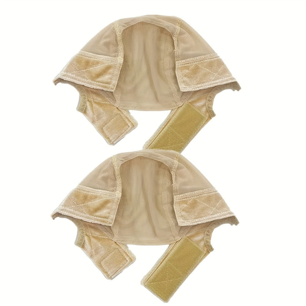 Wide Lace Wig Grip Caps, Two-Piece Set with Ear Cutouts and Adjustable Straps in Brown, Black or Beige — image 6