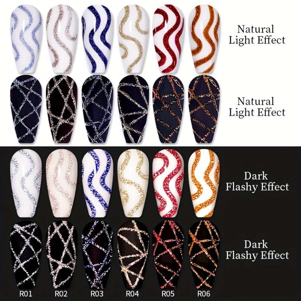Gel Nail Polish Nine-Piece Reflective Glitter Line Set, 5ml Each for Stripes and Graffiti Nail Art — image 9