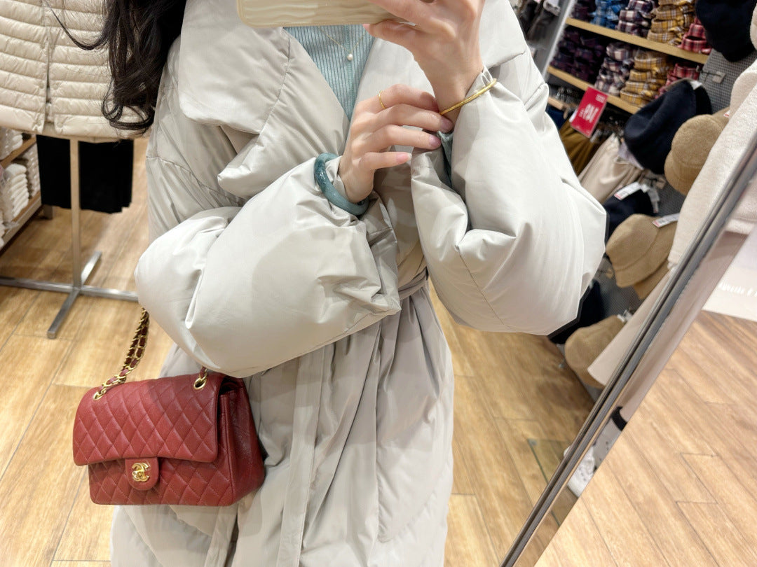 Loose Over Knee Thick Mid-length Down Cotton Jacket Coat Women